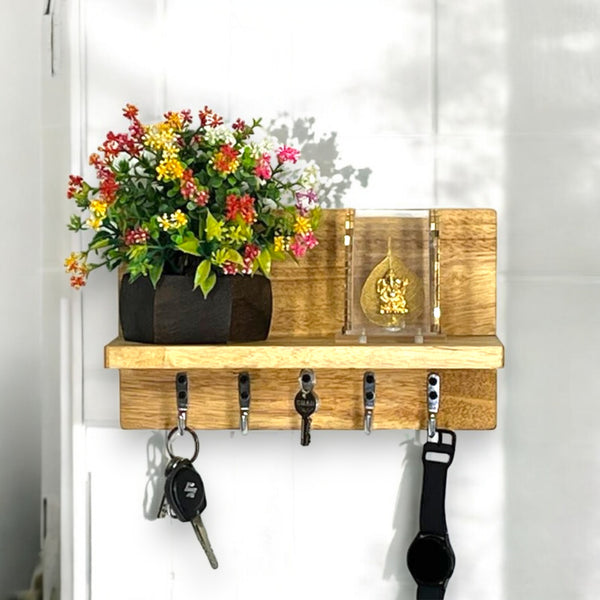Heartily Wall Mounted key rack shelf for living room, Key wall Shelves, Wall shelf for home, Keyholder with shelf for home decor