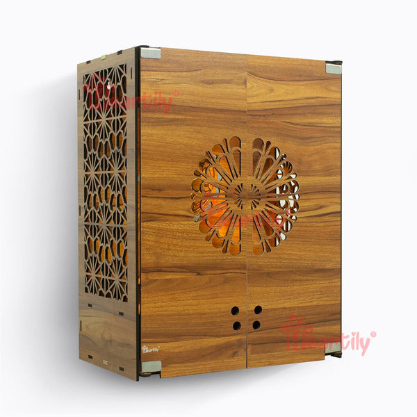 Heartily® 24 Namah Beautiful Wooden Pooja Mandir with Door Temple for Home with Door Mandir for Home with LED Spot Light Product (18 Inch Height) (Copy)