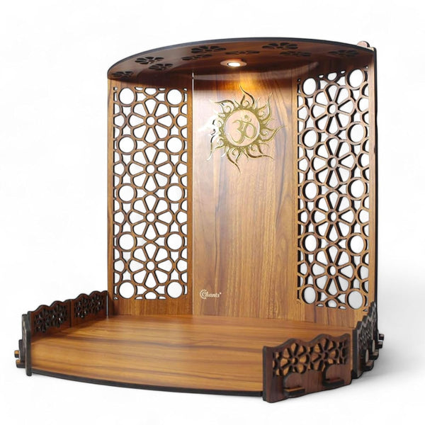 Heartily® Bappa Beautiful Wooden Wooden Pooja Mandir for Home or Puja Temple Stand for Office and Shops with Led spot Light for Table top only