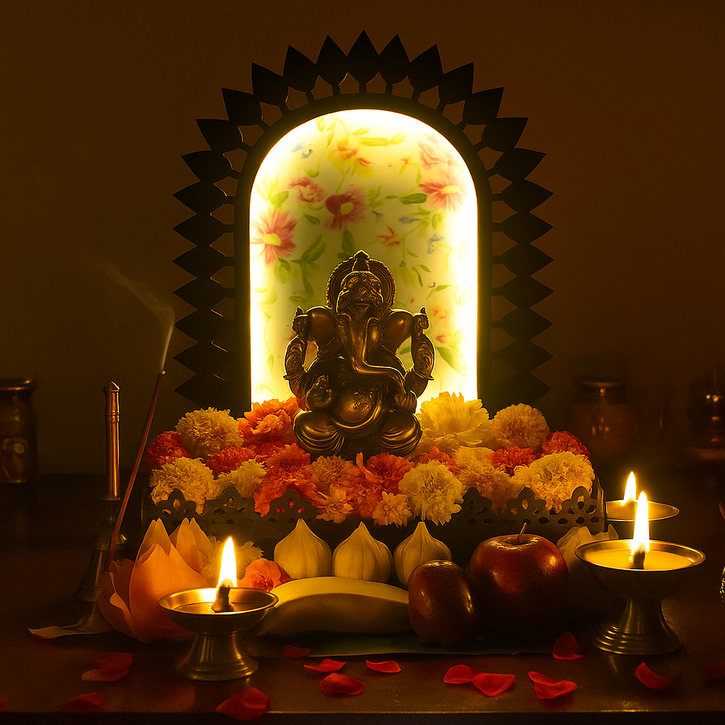 Heartily Utsah Ganpati & Durga Mandap for Home | Ganesh Chaturthi Decoration Tabletop Makhar with LED | DIY & Reusable | 2ft Royal White