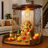 Heartily® Bappa Beautiful Wooden Wooden Pooja Mandir for Home or Puja Temple Stand for Office and Shops with Led spot Light for Table top only