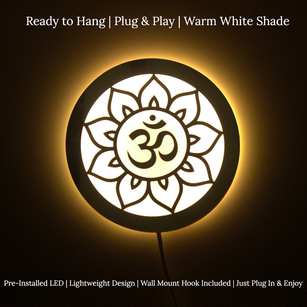 Heartily 19 cm Beautiful Mandala OM LED Wall Decor Art for Pooja room, Yoga, Living room, home decor and office Wall | Lightweight Ready-to-Hang Decorative Panel |