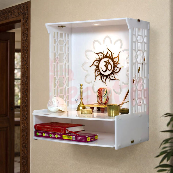 Heartily Acrylic Maha Mangal Beautiful Pooja Mandir for Home Temple for Home and Office Puja Mandir Wall with LED Spot Light