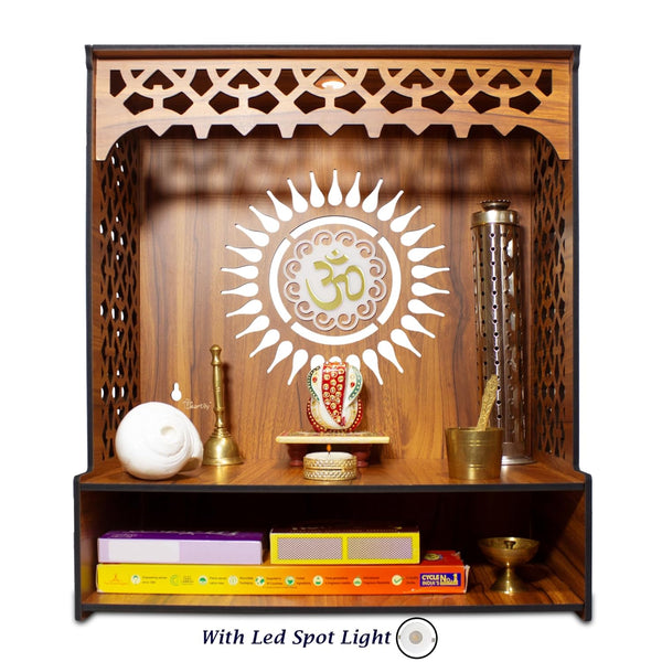 Heartily® Aastha Beautiful Wooden Pooja Mandir for Home or Puja Temple Stand for Office and Shops with Led spot Light