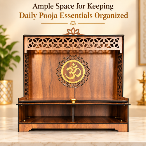 Varenya home temple lower storage compartment with centre divider for organizing daily pooja essentials