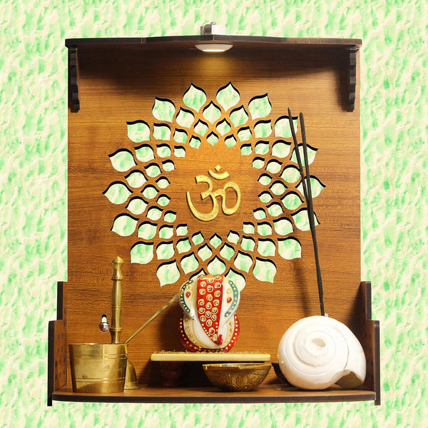 Heartily Aura Beautiful Wooden Pooja Stand Mandir for Home Temple for Office Puja Mandir for Home Wall with LED Spot Light