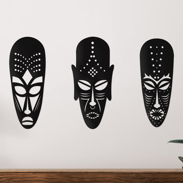 Heartily Tribal Face Wall Art Set of 3 for Home and Office Decoration