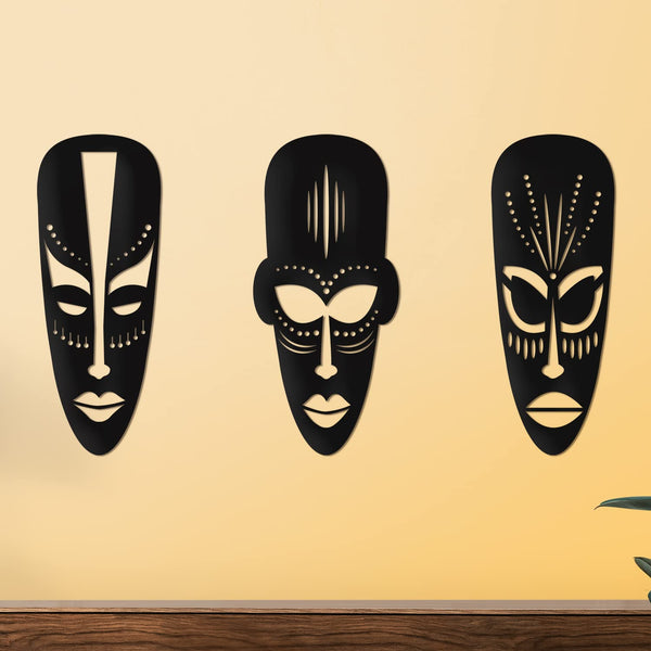 Heartily Tribal Face Contemporary Wall Art Set of 3 for Home and Office Decoration