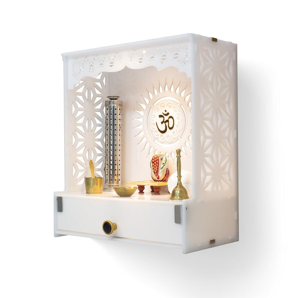 Heartily Acrylic Shree Beautiful Wooden Pooja Stand Mandir for Home Temple for Home and Office Puja Mandir for Home and Office Wall with LED Spot Light