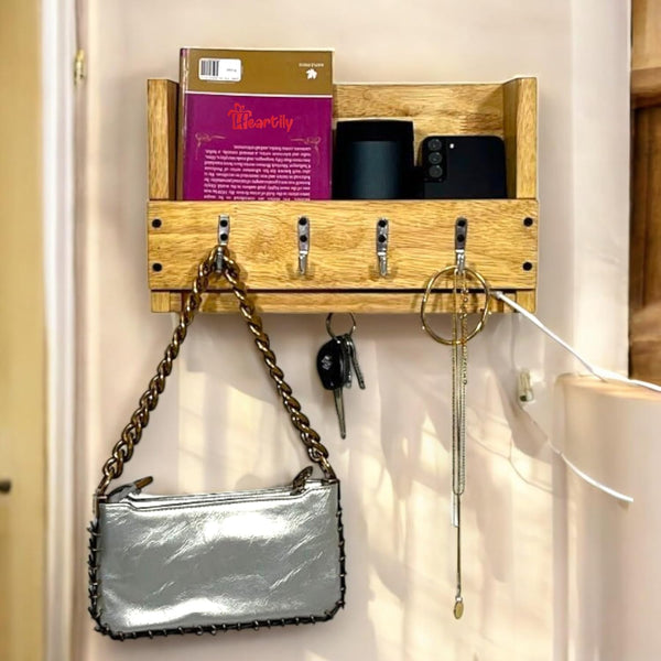 Heartily Wall Mounted key rack shelf for living room, Key wall Shelves, Wall shelf for home, keyholder with shelf for home decor