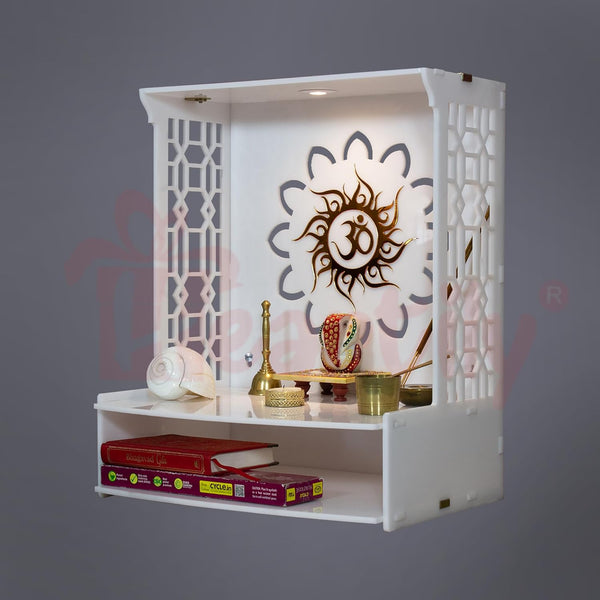 Heartily Acrylic Maha Mangal Beautiful Pooja Mandir for Home Temple for Home and Office Puja Mandir Wall with LED Spot Light