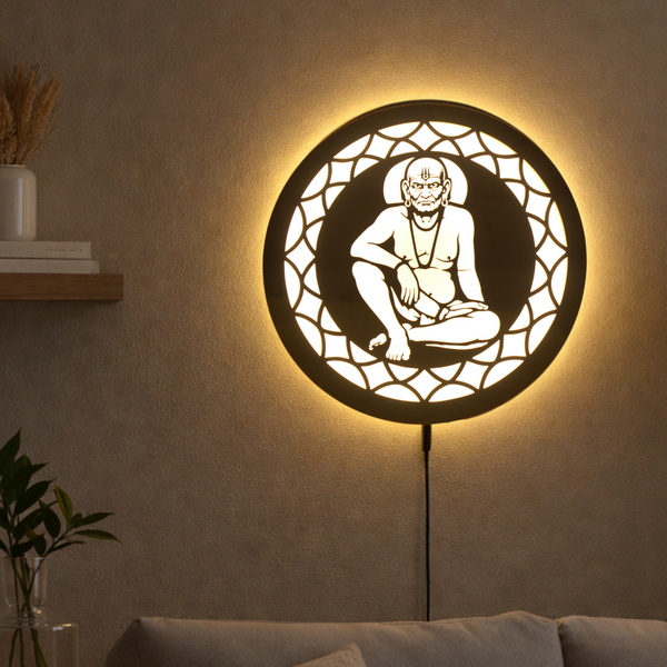 Heartily Shree Swami Samarth Backlit LED Wall Art (30 cm), Beautiful LED Warm White Wall light, Wall Art for Pooja room, Yoga, Living room, home decor and office, Lightweight Ready-to-Hang Wall Lamps