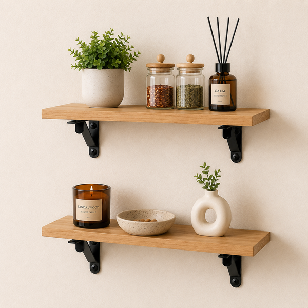 Heartily Set of 2 Floating Wall Shelves with Metal Brackets | 15
