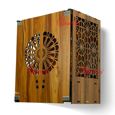 Heartily wooden pooja mandir with door and LED light, 18-inch wall-mounted temple for home decor.