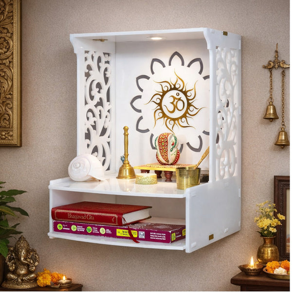 Heartily Acrylic Roli Pooja Mandir with LED Spot Light | Wall Mounted Home Temple | Puja Stand for Home & Office