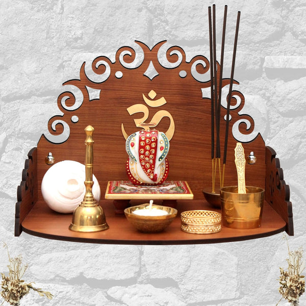 Heartily Floral 2 Wall Mounted Wooden Home Pooja Temple Mandir Puja Room Items Stand Home Decor Office Chowki Shelf Hanging