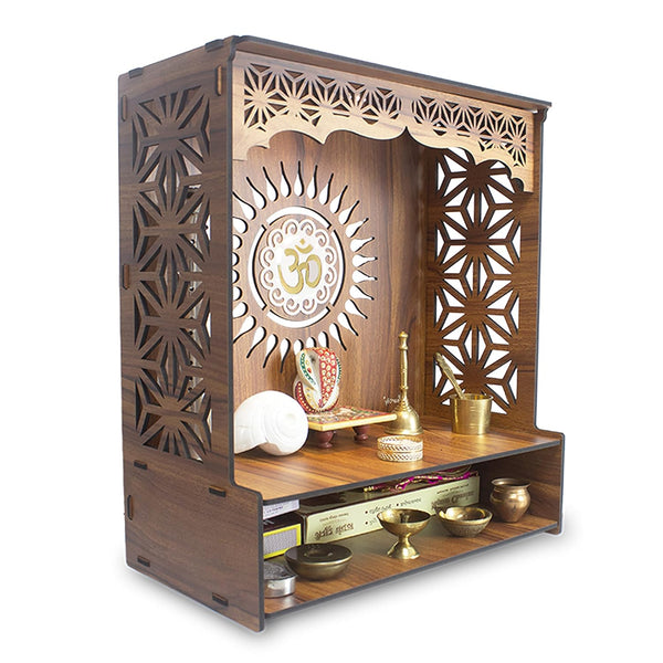 Heartily® Shree Beautiful Wooden Pooja Stand for Home Mandir for Home Temple for Home and Office Puja Mandir for Home and Office Wall with LED Spot Light