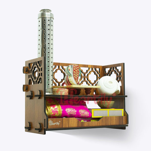 Heartily® Utsav Beautiful Wooden Mandir for Home Small Size Puja Mandir for Home Wall Mounted Pooja Stand for Home Temple for Office or Shop