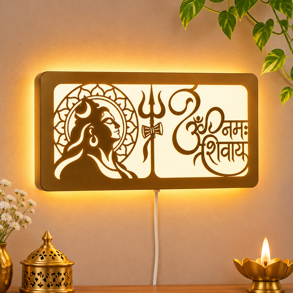Heartily Om Namah Shivay LED Wall Art, Shiva Backlit Pooja Room Decor