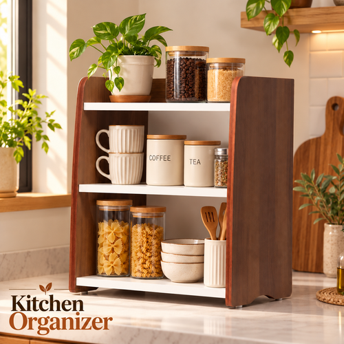 Heartily Arlo multipurpose storage shelf used as kitchen organizer for jars cups containers and kitchen essentials