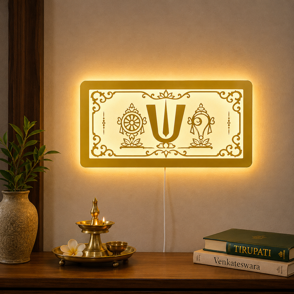 Heartily Balaji LED Wall Light, Tirupati Namam Shankh Chakra Decor