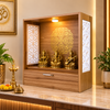 Heartily Unity wooden pooja mandir for home with LED light, storage drawer, wall mounted home temple, teak finish wooden mandir.