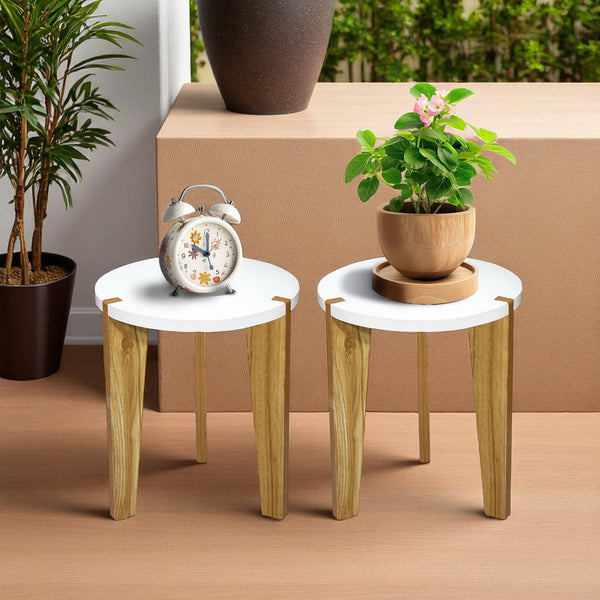 Heartily Beautiful Wooden Stool – Set of 2 | 14 Inch Height | Multipurpose 3-Leg Stool TAB, End Table, Plant Stand for Home or Office (Height 14 Inch)